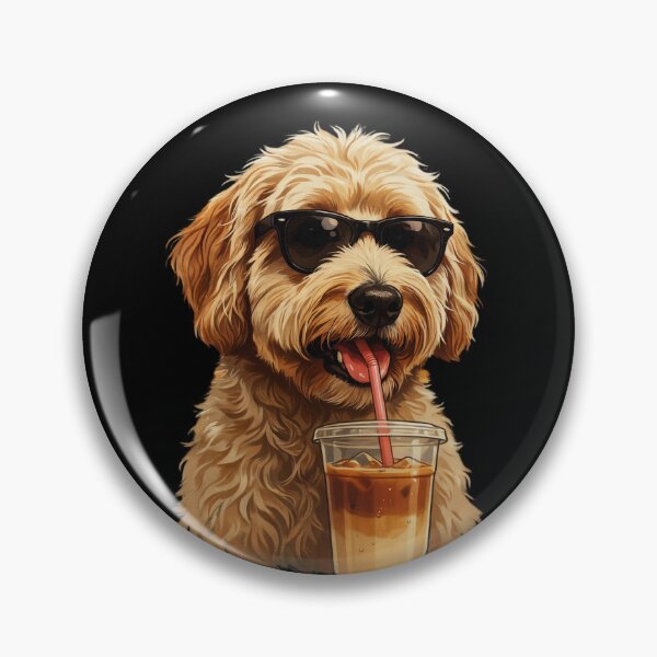 Item preview, Funny Goldendoodle Drinking Iced Coffee Dog With Sunglasses designed and sold by Dabbing Turtle Designs.