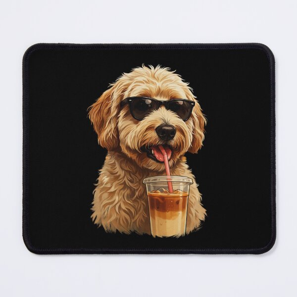 Item preview, Funny Goldendoodle Drinking Iced Coffee Dog With Sunglasses designed and sold by Dabbing Turtle Designs.