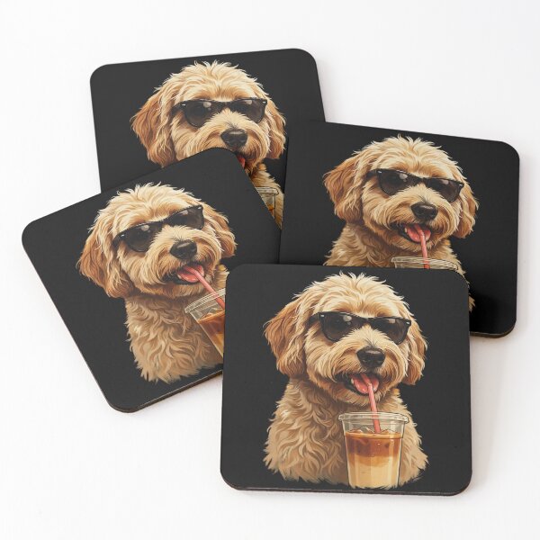 Item preview, Funny Goldendoodle Drinking Iced Coffee Dog With Sunglasses designed and sold by Dabbing Turtle Designs.