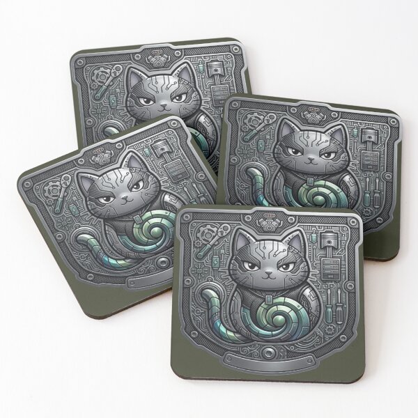 Item preview, Cybernetic Mechanical Cat Steel Shield Emblem designed and sold by mimiartes.