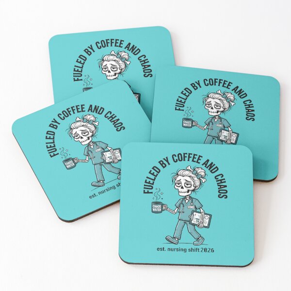 Item preview, Fueled by Coffee and Chaos Funny Skeleton Nurse Halloween RN Design designed and sold by fawzimorsy.