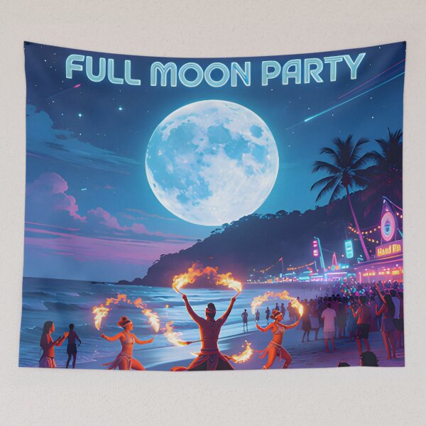 Item preview, Full Moon Party Koh Phangan Thailand – Retro Sunset Travel Poster designed and sold by Spirit of Siam.