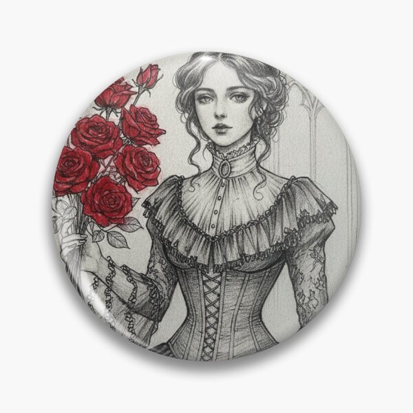 Item preview, Victorian Lady with Red Roses | Romantic Gothic Illustration designed and sold by HeyHas.