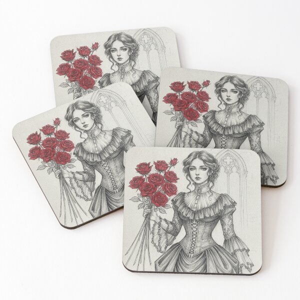 Item preview, Victorian Lady with Red Roses | Romantic Gothic Illustration designed and sold by HeyHas.