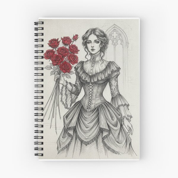 Item preview, Victorian Lady with Red Roses | Romantic Gothic Illustration designed and sold by HeyHas.