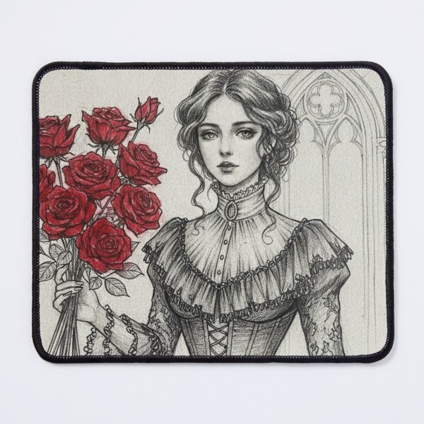 Item preview, Victorian Lady with Red Roses | Romantic Gothic Illustration designed and sold by HeyHas.