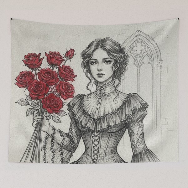 Item preview, Victorian Lady with Red Roses | Romantic Gothic Illustration designed and sold by HeyHas.