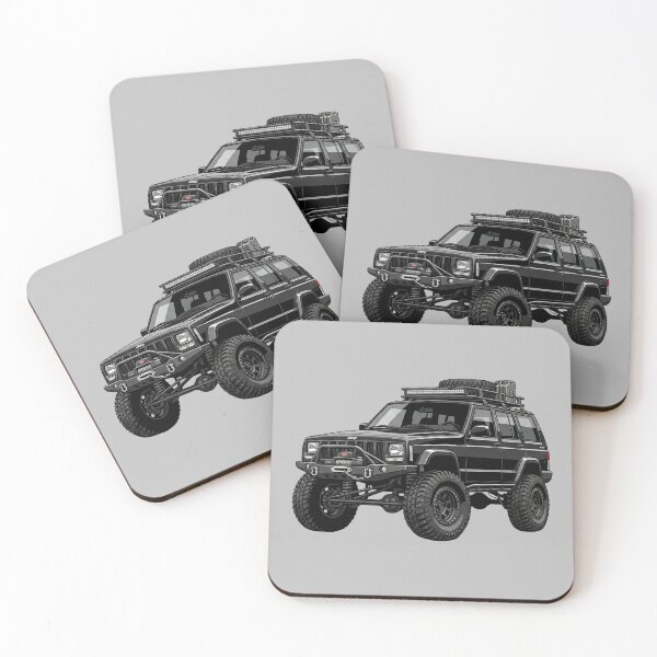 Item preview, Custom Jeep Cherokee XJ Overlanding Lifted Black 4x4 SUV Illustration designed and sold by Motorline44.