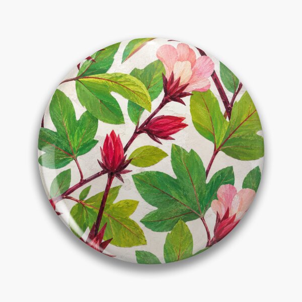 Item preview, Roselle Hibiscus Botanical Seamless Pattern, Tropical Herbal Flower Collage, Hibiscus Sabdariffa Leaves, Cottagecore Garden Floral Design designed and sold by SWSandraWechner.