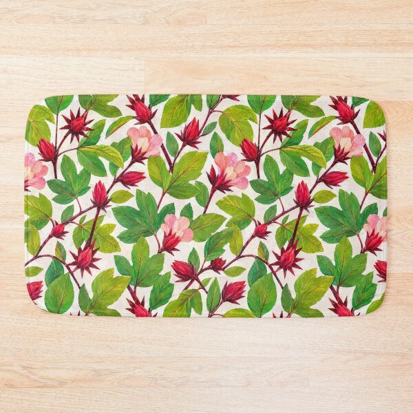Item preview, Roselle Hibiscus Botanical Seamless Pattern, Tropical Herbal Flower Collage, Hibiscus Sabdariffa Leaves, Cottagecore Garden Floral Design designed and sold by SWSandraWechner.