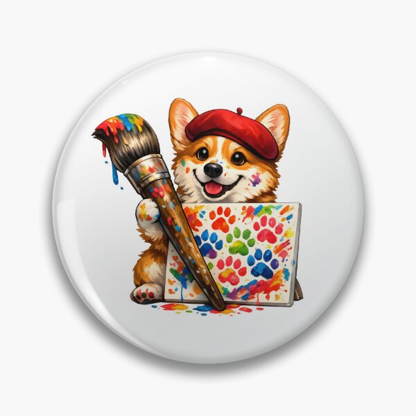 Item preview, Colorful Corgi Painter with French Beret Premium Artist Dog Illustration designed and sold by builtforyou.