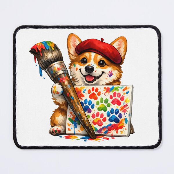 Item preview, Colorful Corgi Painter with French Beret Premium Artist Dog Illustration designed and sold by builtforyou.