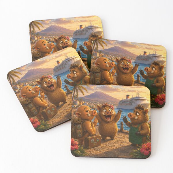 Item preview, See You Soon — Wild Boar Friends Saying Goodbye at Tenerife Harbour  designed and sold by CanaryVibesArt.
