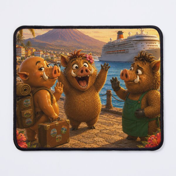 Item preview, See You Soon — Wild Boar Friends Saying Goodbye at Tenerife Harbour  designed and sold by CanaryVibesArt.