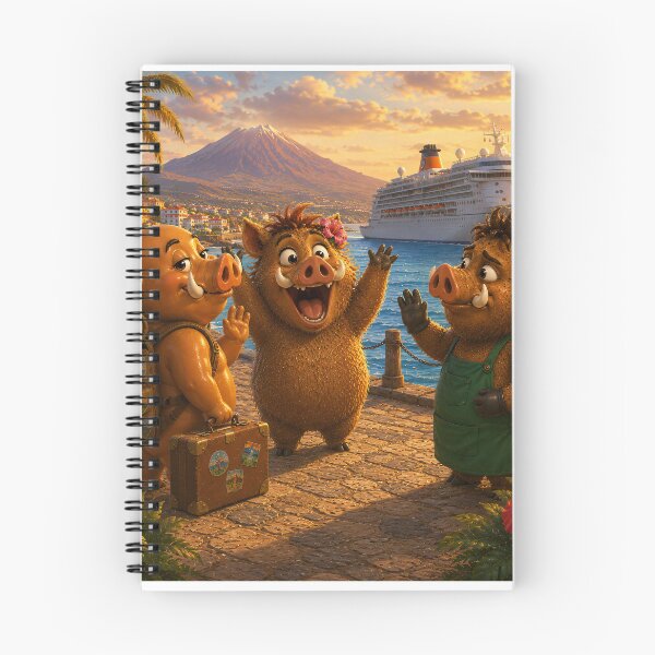 Item preview, See You Soon — Wild Boar Friends Saying Goodbye at Tenerife Harbour  designed and sold by CanaryVibesArt.