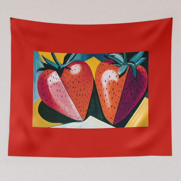 Item preview, Twin Strawberries in Vibrant Contrast - Bold Color Rich Texture and Contemporary Charm designed and sold by OlfactoART Studio.