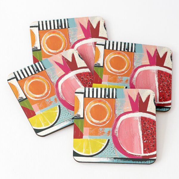 Item preview, Geometric Fruit Mosaic - Pomegranate and Vibrant Forms in Bold Contemporary Color designed and sold by OlfactoART Studio.