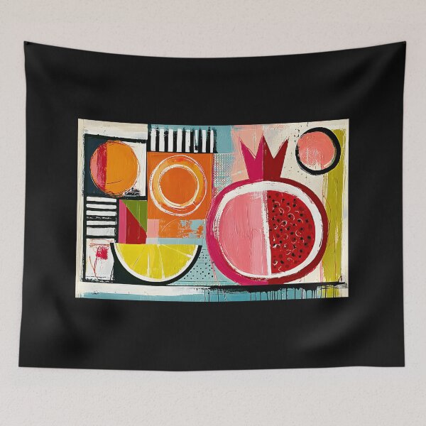 Item preview, Geometric Fruit Mosaic - Pomegranate and Vibrant Forms in Bold Contemporary Color designed and sold by OlfactoART Studio.