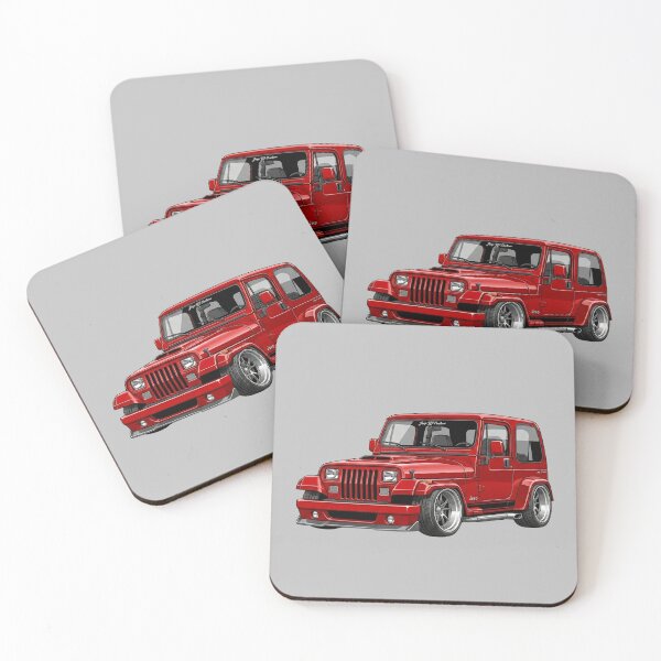 Item preview, Custom Jeep Wrangler YJ Lowered Red Slammed Street Truck Illustration designed and sold by Motorline44.