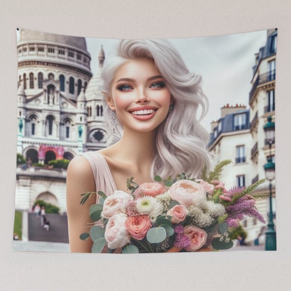 Item preview, Paris Romance Blonde Woman Bouquet at Sacre Coeur Basilica designed and sold by UmSkelig834.
