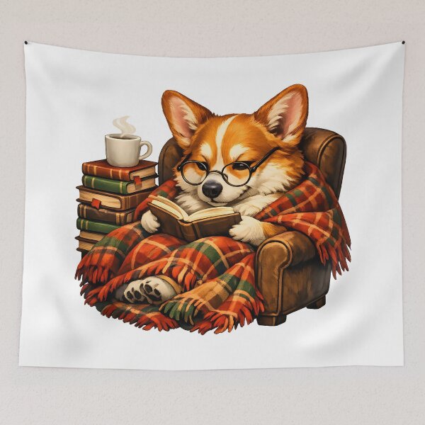Item preview, Cozy Bookworm Corgi Reading in an Armchair designed and sold by builtforyou.