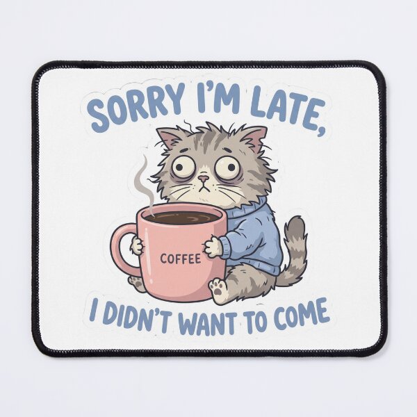 Item preview, Funny Introvert Grey Cat Coffee Sorry I'm Late designed and sold by Mr-wow.