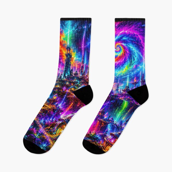 Item preview, Neon Alien Megacity Cityscape | Psychedelic Sci-Fi Rainbow Planet Art | Futuristic Cosmic City Poster designed and sold by RockyLambda.