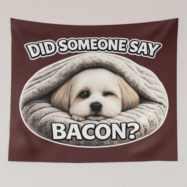 Aperçu de l'œuvre Did Someone Say Bacon? | Funny Blanket Dog Meme | Cute Sleepy Puppy Lover Gift créée et vendue par RockyLambda.