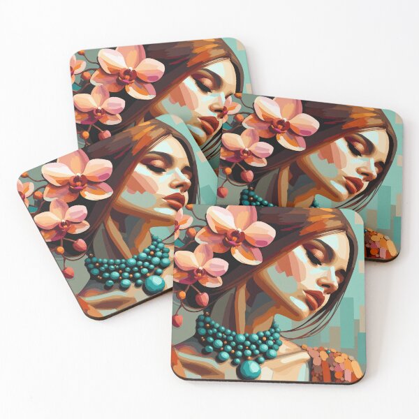 Item preview, Retro Boho Orchid Woman Portrait designed and sold by ArtByBoya.