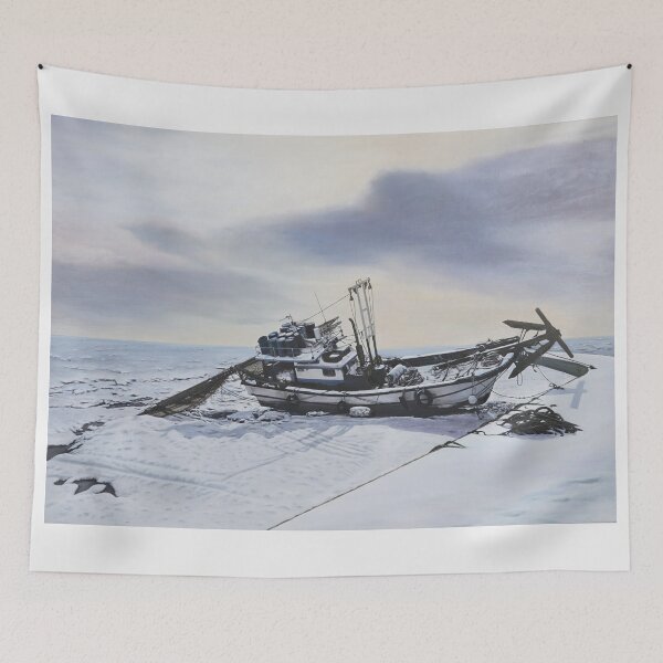 Item preview, Solitary Fishing Boat in the Winter Snow - Realistic Fine Art designed and sold by HaedamArt.