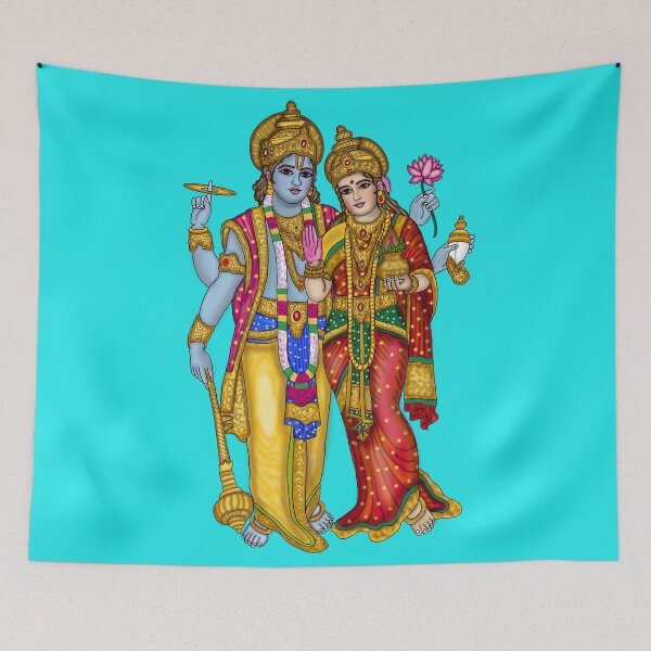 Item preview, Lord Lakshmi Narayana Artwork | Divine Hindu God Digital Painting Illustration designed and sold by Harshit_Digital_Arts.