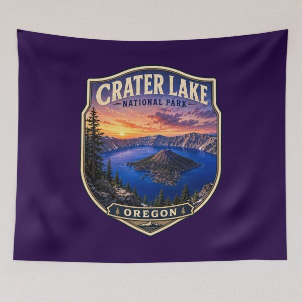 Item preview, Crater Lake National Park Retro Travel Badge designed and sold by Swanny's Custom T-shirt and Gift Designs.