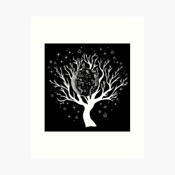 Nightscape Tree of Life - White Print Art Print