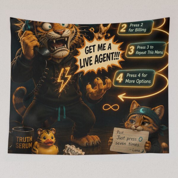 Item preview, Funny Phone Customer Service Tiger Humor Gift Relatable Animal Art Sticker NeoTigLuna designed and sold by NeoTigLuna.