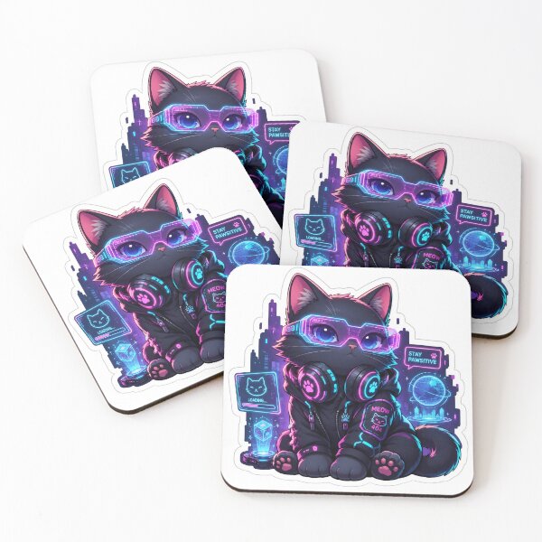 Item preview, Cyberpunk Neon Gamer Cat Sticker designed and sold by Barkybond.
