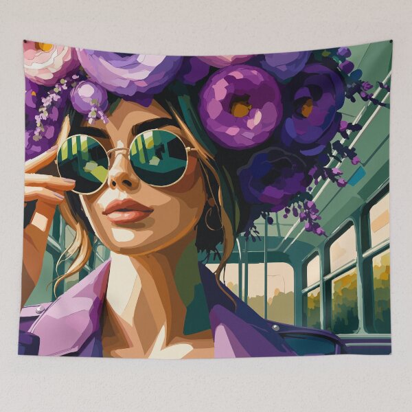 Item preview, Floral Sunglasses Muse – Purple Boho Fashion Portrait designed and sold by ArtByBoya.