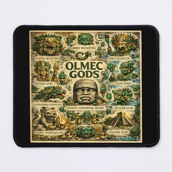 Item preview, Olmec Gods Collage | Ancient Olmec Mythology Pantheon Art Featuring the Were-Jaguar, Feathered Serpent & Maize God designed and sold by RockyLambda.