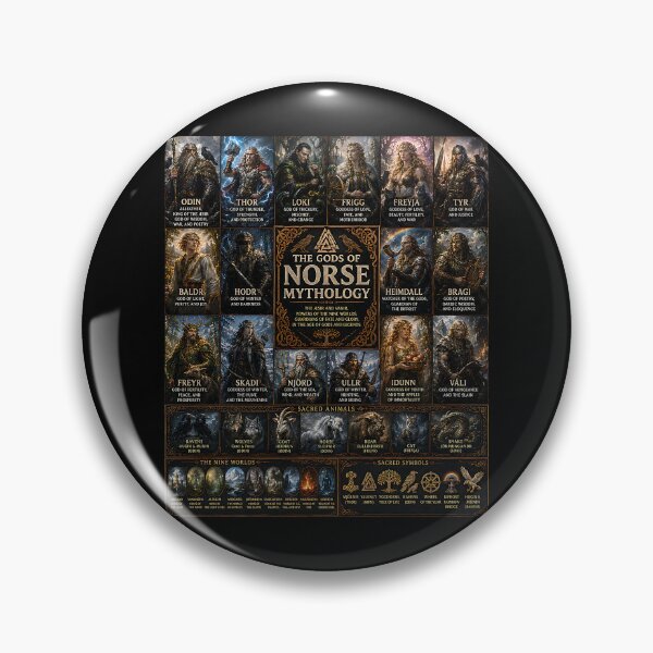 Item preview, Norse Gods Collage | Viking Mythology Pantheon Art Featuring Odin, Thor, Loki & Freyja designed and sold by RockyLambda.