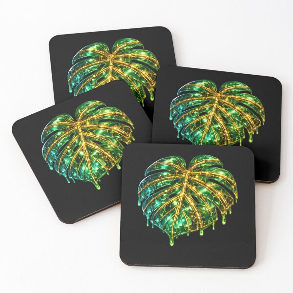 Item preview, Crystal Monstera Leaf Glowing Gold Veins Surreal Drip Art designed and sold by ArtoryWorks.