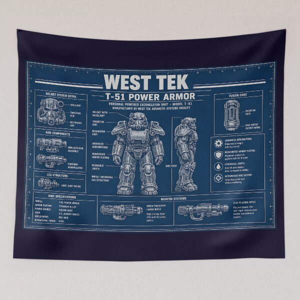 Item preview, Fallout T-51 Power Armor Blueprint | West Tek Military Schematic Design designed and sold by RockyLambda.