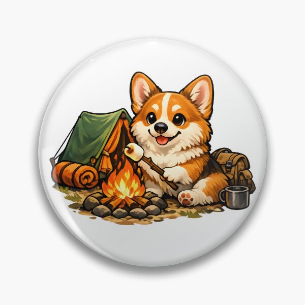 Item preview, Cozy Camping Corgi Roasting Marshmallows Premium Illustration designed and sold by builtforyou.