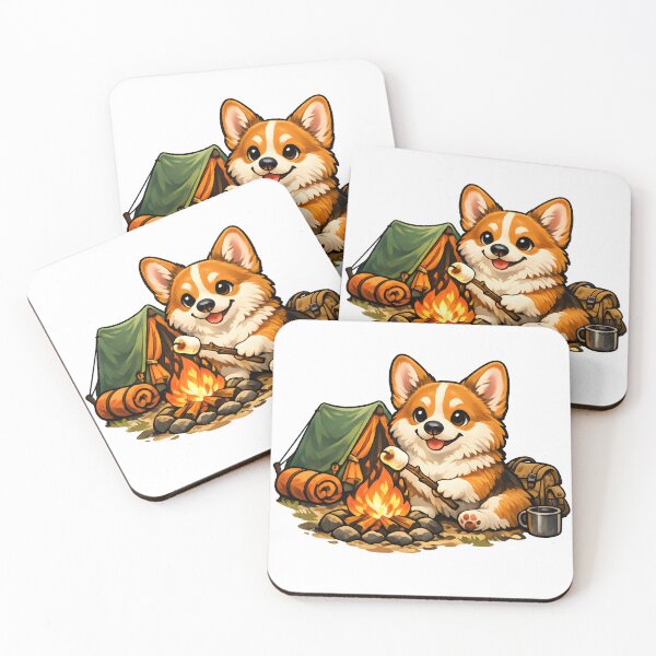Item preview, Cozy Camping Corgi Roasting Marshmallows Premium Illustration designed and sold by builtforyou.