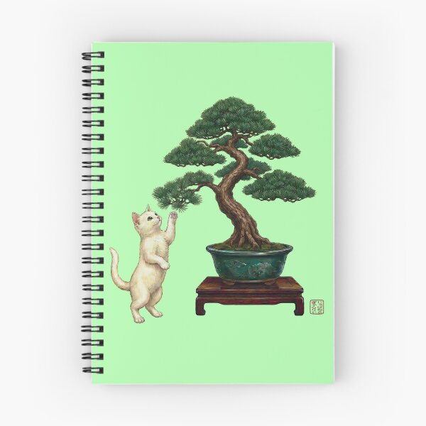 Item preview, Vintage Japanese White Cat and Bonsai Tree Art designed and sold by JapanekoGallery.