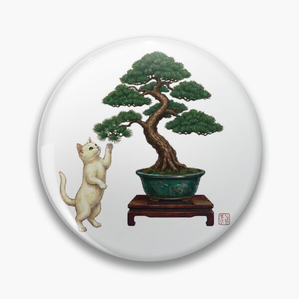 Item preview, Vintage Japanese White Cat and Bonsai Tree Art designed and sold by JapanekoGallery.