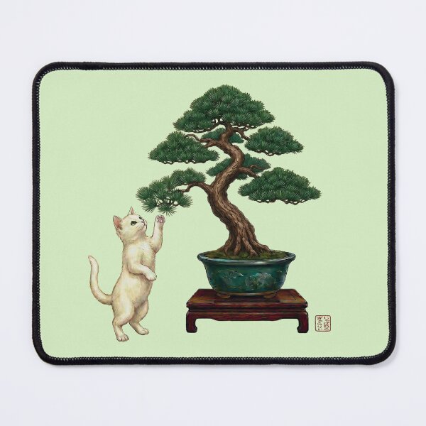 Item preview, Vintage Japanese White Cat and Bonsai Tree Art designed and sold by JapanekoGallery.