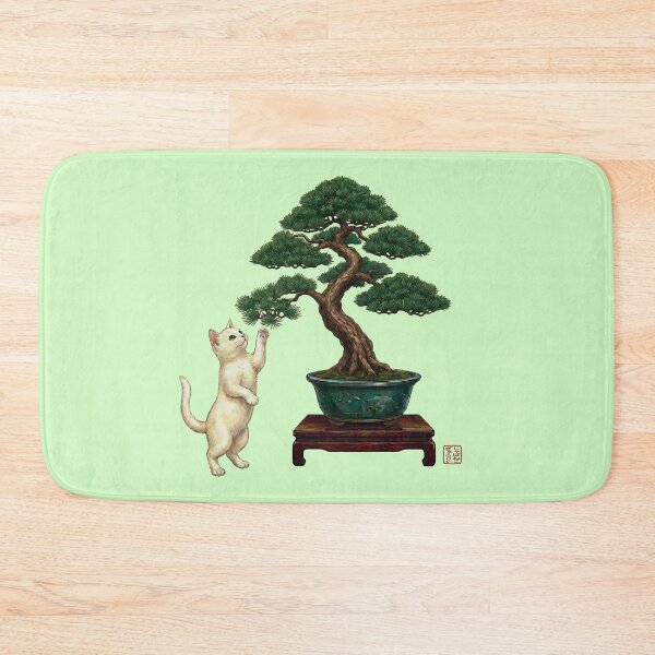 Item preview, Vintage Japanese White Cat and Bonsai Tree Art designed and sold by JapanekoGallery.