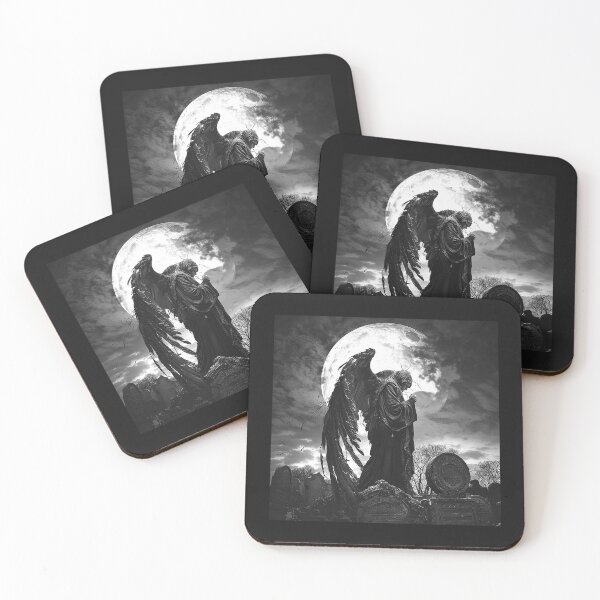 Item preview, Dark Angel of Death Under Full Moon Gothic Graveyard Art designed and sold by inkoutninja.