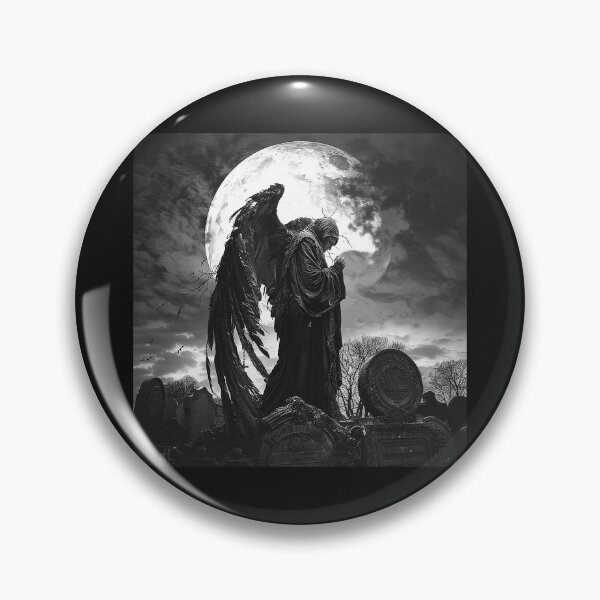 Item preview, Dark Angel of Death Under Full Moon Gothic Graveyard Art designed and sold by inkoutninja.