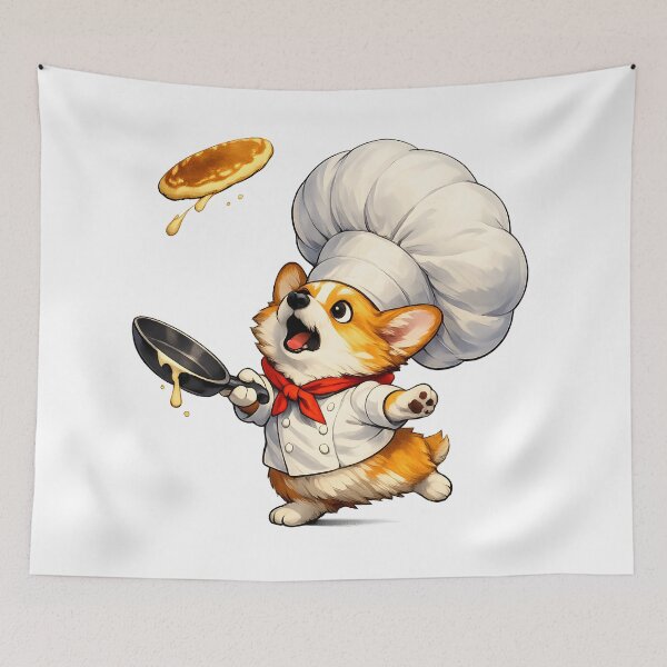 Item preview, Flying Pancake Disaster – Corgi Chef Premium Illustration designed and sold by builtforyou.