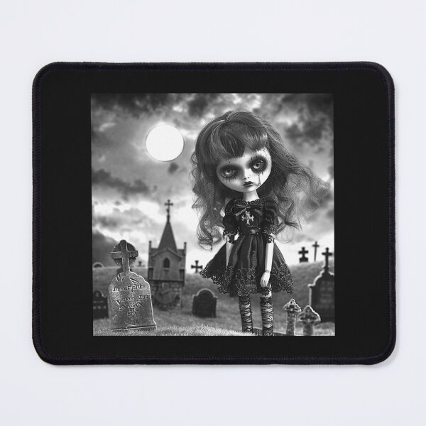 Item preview, Gothic Doll in Moonlit Cemetery Dark Fantasy Art designed and sold by inkoutninja.